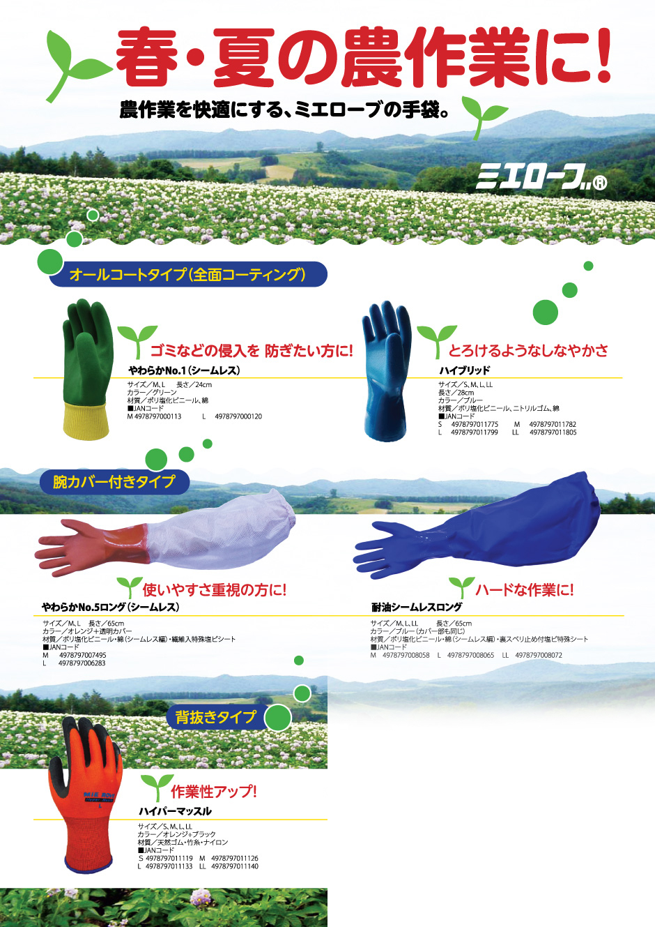 春・夏の農作業を快適にする、ミエローブの手袋