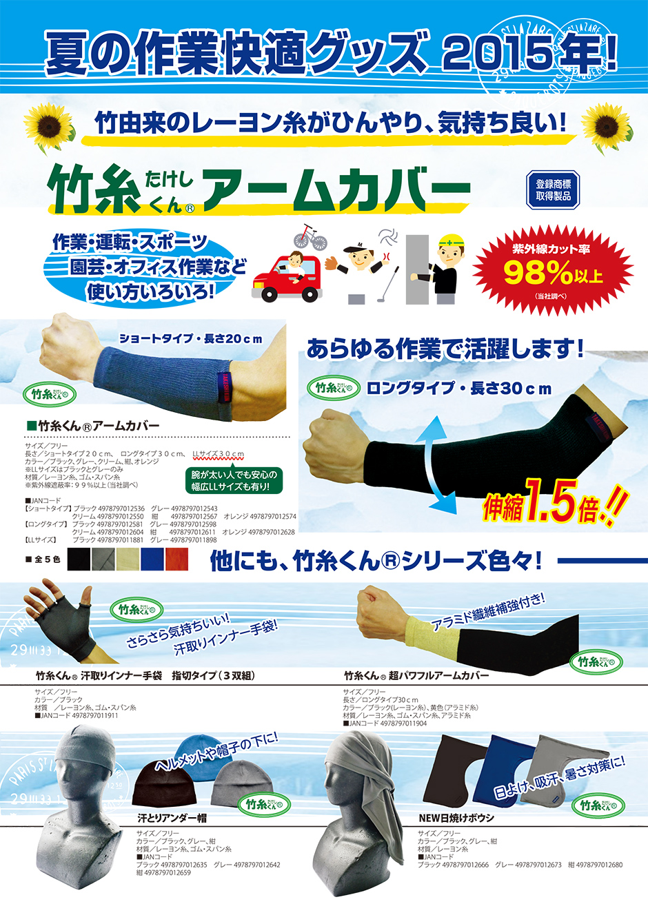 夏の作業快適グッズ2015竹糸くん（R）アームカバー