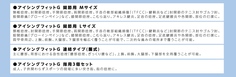 アイシングフィットG　タイプ別